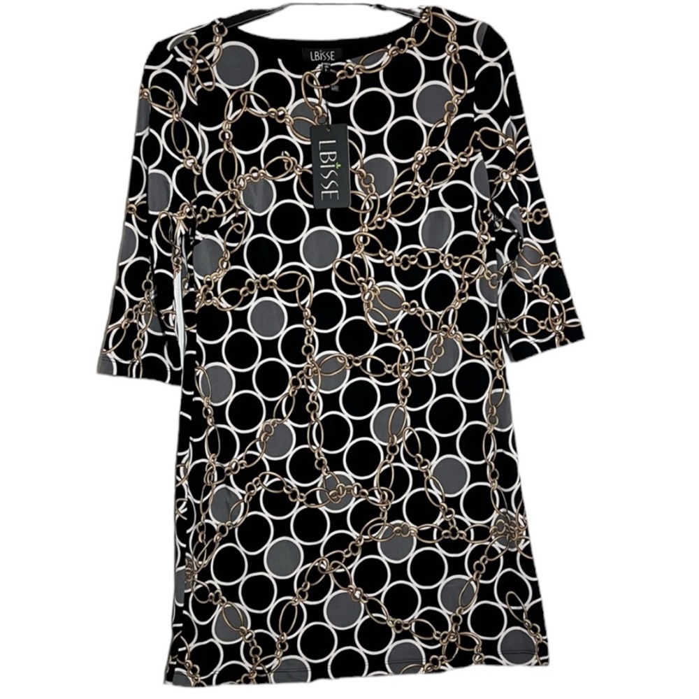LBISSE Shift Dress Black Chain Print NWT